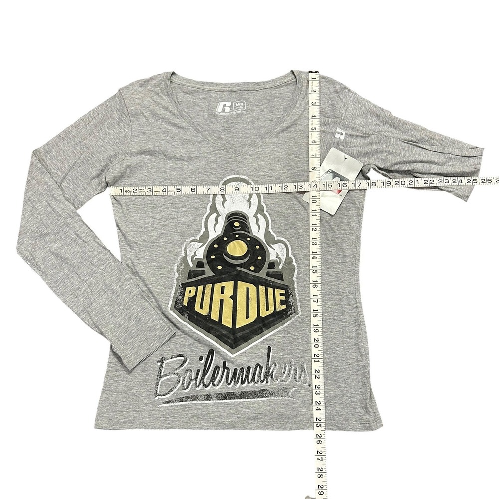 Purdue Boilermakers Long Sleeve V-Neck Graphic Tee Gray College Game Day NCAA - Picture 2 of 6